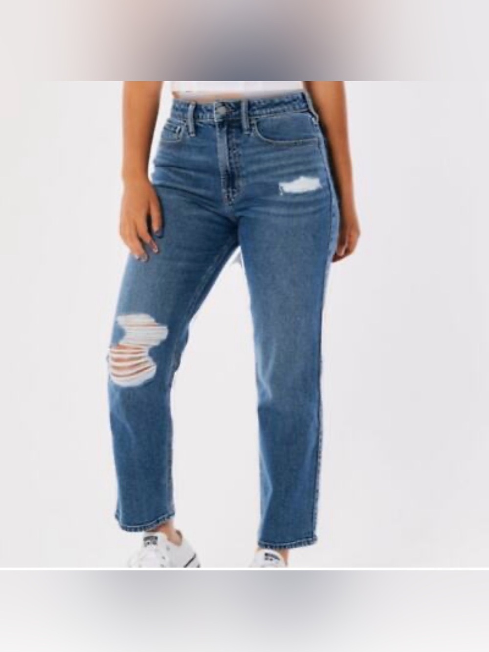 Hollister Distressed Medium Blue Straight-Leg Jeans